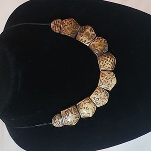 Tibet Yak Bone Carved Lucky Eight Babao Amulet Choker Necklace 